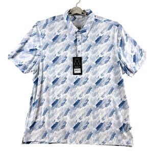 7 Diamonds Gael Men XXL Blue White Abstract Brushstroke 4-Way Stretch Polo Shirt